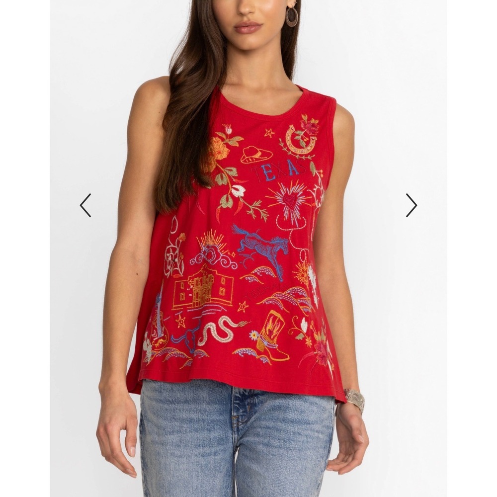 NWT Johnny Was Texas Knit Tank Red Embroidered Western Boho Top Small R12624-3